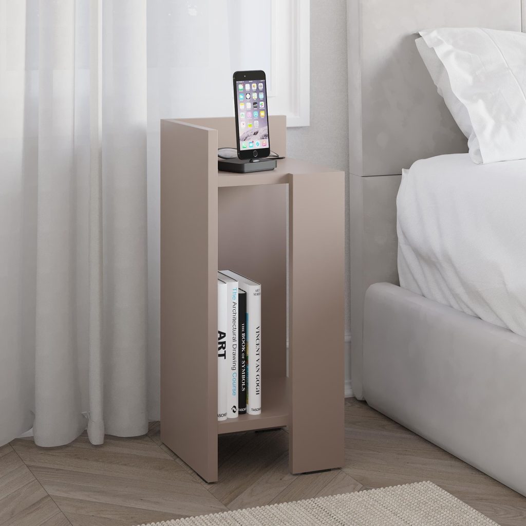 Tavolino comodino di design Elos 27x25x60h colore tortora sinistro