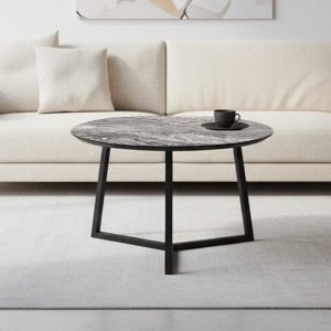 Tavolino da salotto Klint con piano effetto marmo nero arabesque e gambe nere