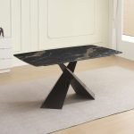Tavolo Jarvis con piano in ceramica effetto marmo nero C202 opaco e gambe in metallo nero
