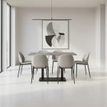 Tavolo Malta con piano in ceramica effetto marmo grigio e gambe nere