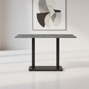 Tavolo Malta con piano in ceramica effetto marmo grigio e gambe nere