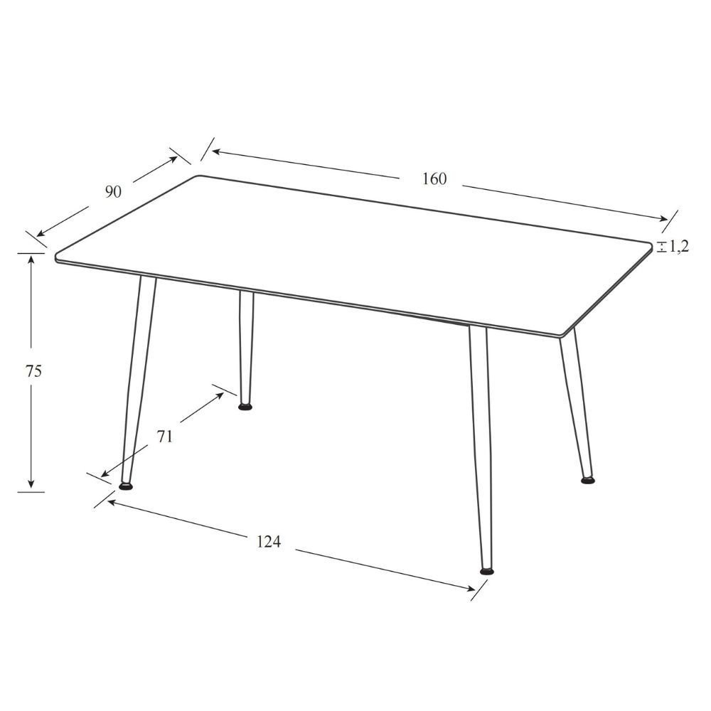 Tavolo Mila 160x90 top in ceramica effetto marmo grigio lucido con gambe in metallo nero