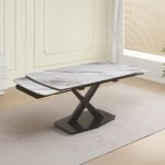 Tavolo Moritz con piano in ceramica effetto marmo bianco M325 lucido e gambe in metallo nero
