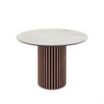 Tavolo Olympus con piano effetto marmo bianco mola e struttura in legno e nero