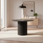 Tavolo Olympus con piano in irony grey super matt e struttura in legno nero