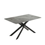 Tavolo Pacific con piano in ceramica effetto marmo grigio lucido e gambe nere