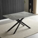 Tavolo Pacific con piano in ceramica effetto marmo grigio lucido e gambe nere