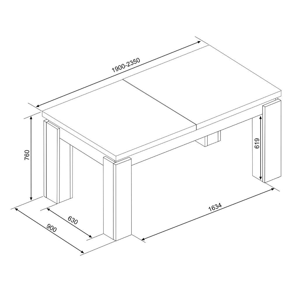 Tavolo allungabile 1485 con allunga centrale 190/235x 90x76 H cm. noce