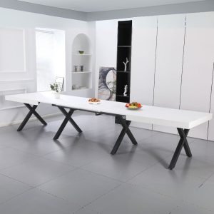 Tavolo allungabile Dava con piano colore bianco opaco e gambe in metallo nero