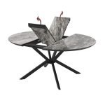 Tavolo allungabile Dobok con allunga 34 cm colore piano effetto marmo nero arabesque lucido e gambe in metallo nero