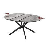 Tavolo allungabile Dobok con allunga 34 cm colore piano effetto marmo nero arabesque lucido e gambe in metallo nero
