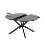 Tavolo allungabile Dobok con allunga 34 cm con piano effetto marmo nero con dettagli oro lucido e gambe in metallo nero