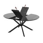 Tavolo allungabile Dobok con allunga 34 cm con piano effetto marmo nero con dettagli oro lucido e gambe in metallo nero