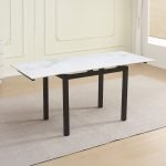 Tavolo allungabile Kyoto con piano in ceramica effetto marmo bianco lucido e struttura in metallo nero