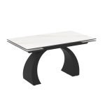 Tavolo allungabile Libra con piano in ceramica effetto marmo bianco e gambe nere