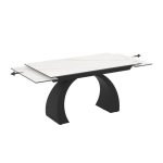 Tavolo allungabile Libra con piano in ceramica effetto marmo bianco e gambe nere