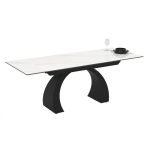 Tavolo allungabile Libra con piano in ceramica effetto marmo bianco e gambe nere