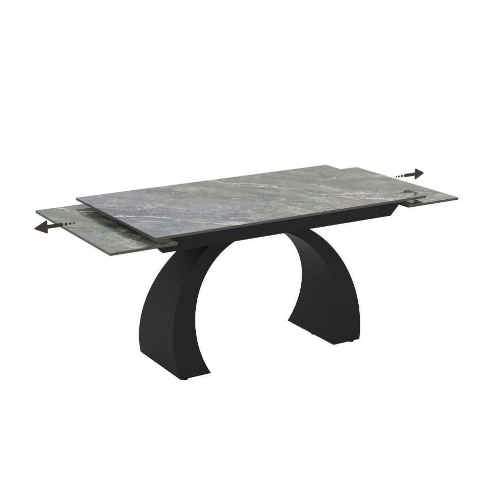 Tavolo allungabile Libra con piano in ceramica effetto marmo grigio e gambe nere