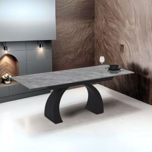 Tavolo allungabile Libra con piano in ceramica effetto marmo grigio e gambe nere