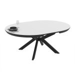 Tavolo allungabile Meli con piano bianco lucido con gambe nere