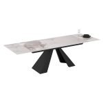 Tavolo allungabile Monza con top in ceramica effetto marmo bianco frost e gambe nere