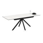 Tavolo allungabile Perla con piano in ceramica effetto marmo bianco e gambe in metallo nero