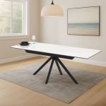 Tavolo allungabile Perla con piano in ceramica effetto marmo bianco e gambe in metallo nero