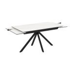 Tavolo allungabile Perla con piano in ceramica effetto marmo bianco e gambe in metallo nero