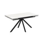 Tavolo allungabile Perla con piano in ceramica effetto marmo bianco e gambe in metallo nero