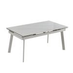 Tavolo allungabile Presena in ceramica colore bianco effetto marmo lucido e gambe metallo bianche