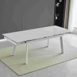 Tavolo allungabile Presena in ceramica colore bianco effetto marmo lucido e gambe metallo bianche