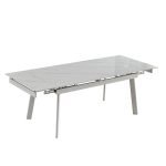 Tavolo allungabile Presena in ceramica colore bianco effetto marmo lucido e gambe metallo bianche