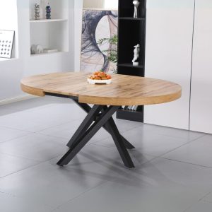 Tavolo allungabile Raven con piano colore rovere e gambe in metallo nero