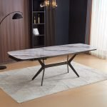 Tavolo allungabile Riley con piano in ceramica effetto marmo grigio chiaro lucido