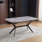 Tavolo allungabile Riley con piano in ceramica effetto marmo grigio chiaro lucido