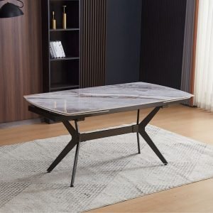 Tavolo allungabile Riley con piano in ceramica effetto marmo grigio chiaro lucido