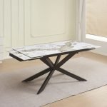 Tavolo allungabile Roxane con piano in ceramica effetto marmo arabesque M317 lucido e gambe in metallo nero