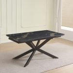 Tavolo allungabile Roxane con piano in ceramica effetto marmo arabesque nero C202 opaco e gambe in metallo nero