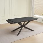 Tavolo allungabile Roxane con piano in ceramica effetto marmo nero ardesia C201 opaco e gambe in metallo nero