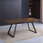 Tavolo allungabile Shelton con piano impiallacciato legno massiccio tinto noce e gambe in metallo nero