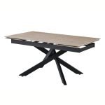 Tavolo allungabile Trivia con piano in ceramica effetto marmo travertino e gambe in metallo nero