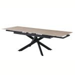 Tavolo allungabile Trivia con piano in ceramica effetto marmo travertino e gambe in metallo nero