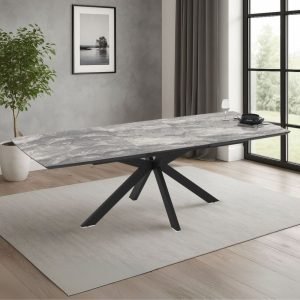 Tavolo allungabile Verano con piano colore marmo arabesque nero e gambe nere