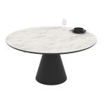 Tavolo allungabile Yandan con piano effetto marmo bianco opaco con gamba nera