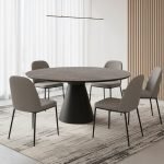 Tavolo allungabile Yandan con piano effetto marmo brown lucido con gamba nera