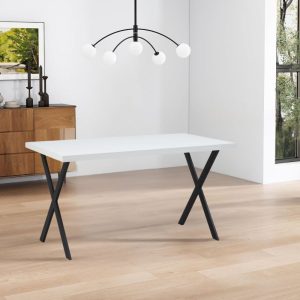 Tavolo fisso Brayn con piano bianco e piedi in ferro nero