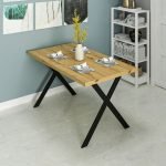 Tavolo fisso Brayn con piano rovere e piedi in ferro nero