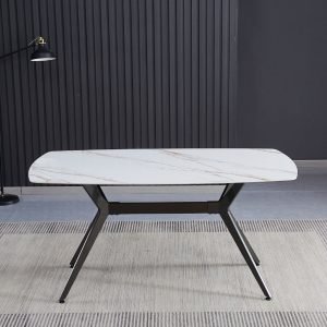Tavolo fisso Callista con piano in ceramica effetto marmo bianco lucido
