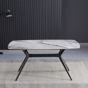 Tavolo fisso Callista con piano in ceramica effetto marmo grigio chiaro lucido