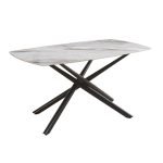 Tavolo fisso Linus con piano in ceramica effetto marmo grigio lucido e gambe in metallo nero
